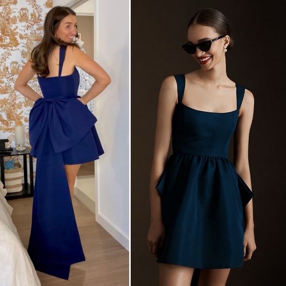 Sachin & Babi Blaine Mini Dress Navy Bow Train Cocktail Party Formal 8 M Blue - Picture 2 of 13